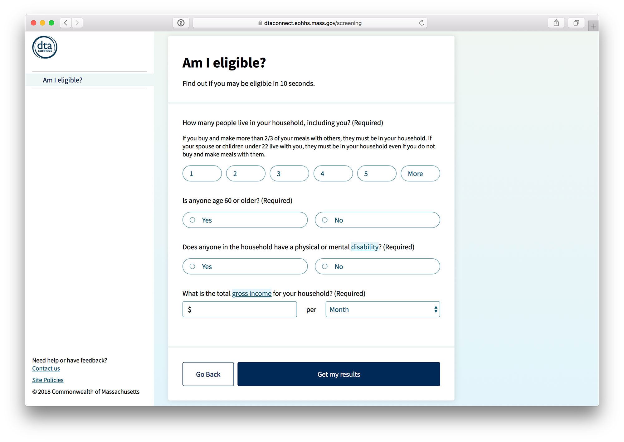 MA DTA SNAP application design