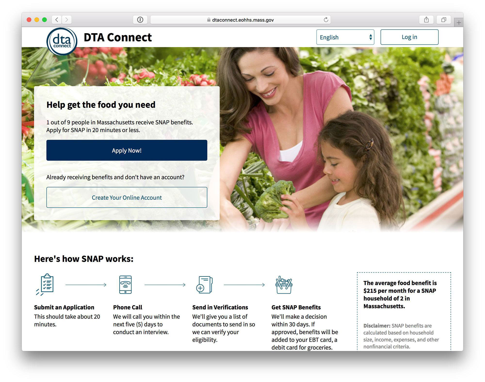 MA DTA SNAP website
